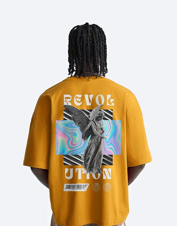 Revolution Printed Mustard Oversized T-Shirt