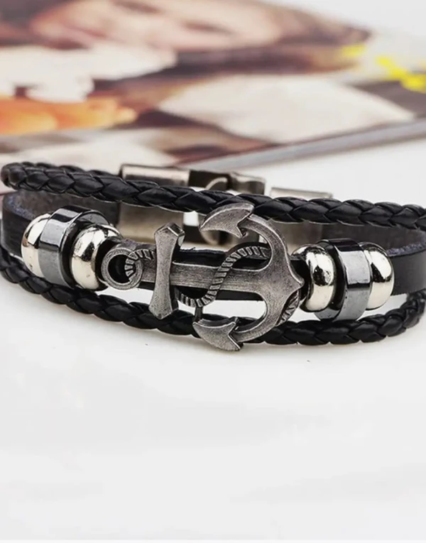 Bangle Cuff Black Multi Strands Leather Wrap Adjustable Bracelet