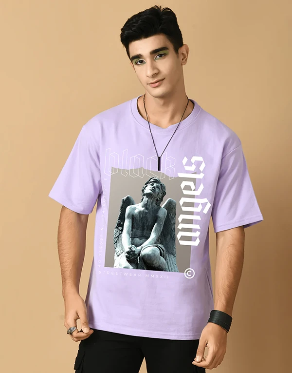 Black Angels Printed Lavender Oversized T-Shirt