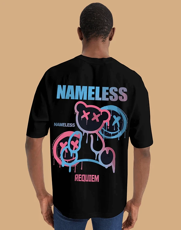 Nameless Printed Black Oversized T-Shirt
