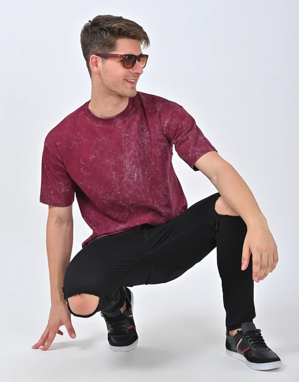 Crimson Acid-Wash Oversized T-Shirt