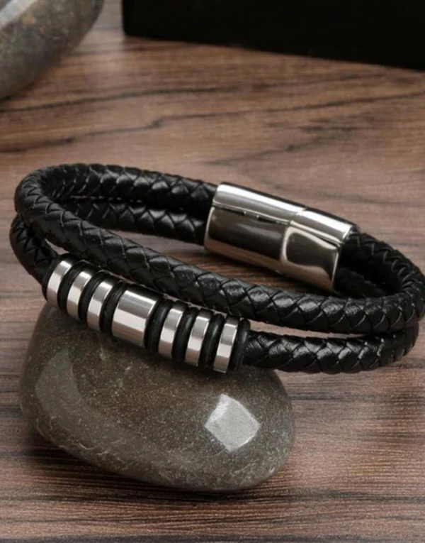 Leather Bracelet with Metal Accent
