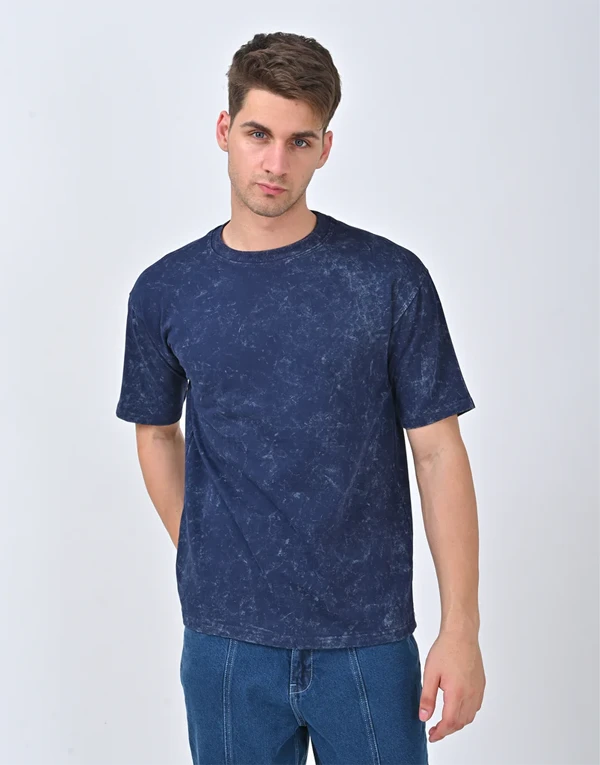 Deep Navy Acid-Wash Oversized T-Shirt